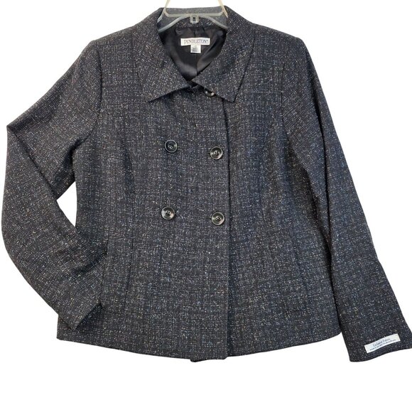Pendleton Wool Silk Size 10 Jacket Double-Breasted Navy Speckled Tweed Deadstock - Picture 1 of 10